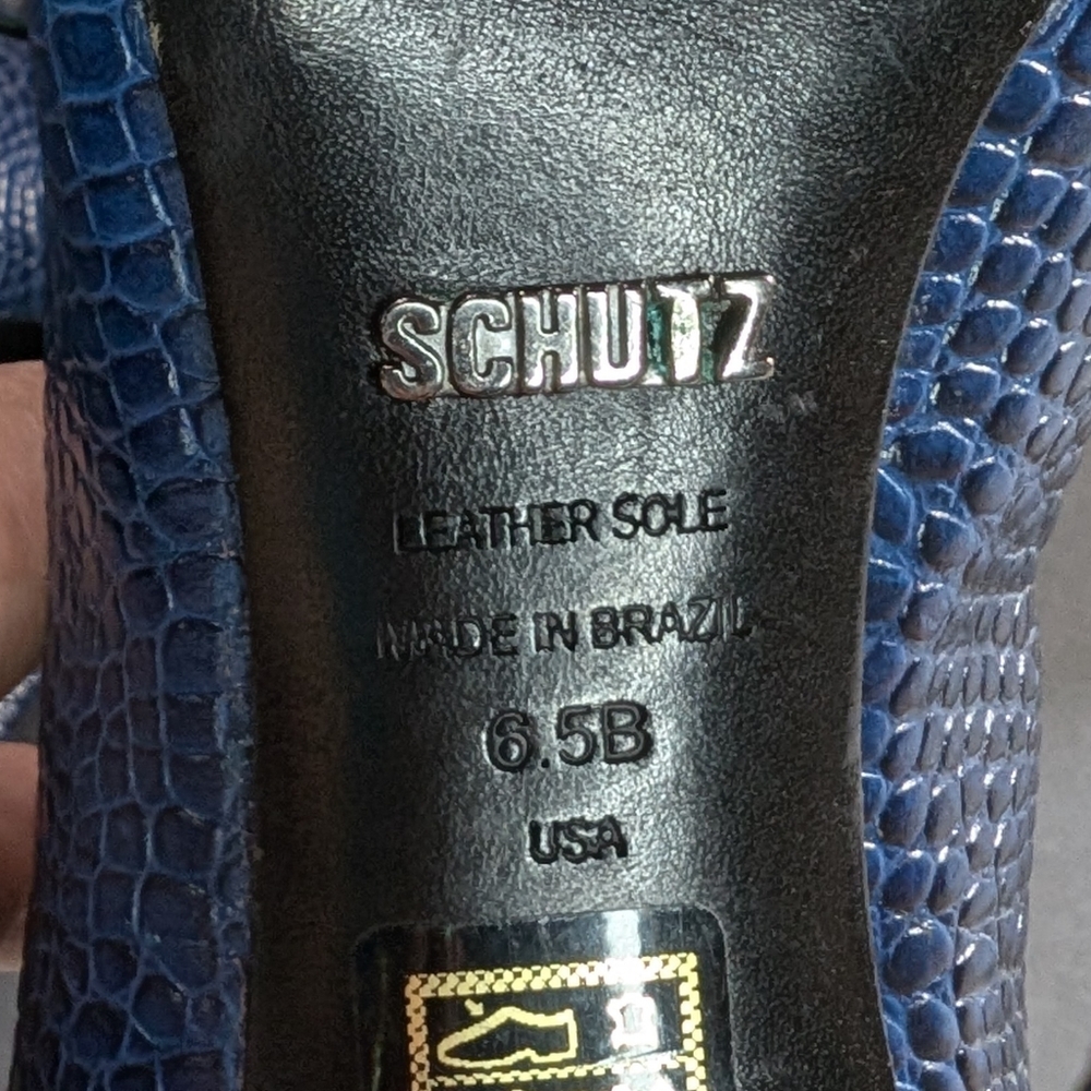SCHUTZ 6.5B Mestico cobalt croc lace up gladiator booties 3" spike heel - Picture 5 of 10